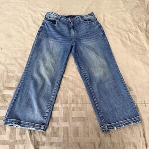 Judy Blue Jeans 11 30 Wide Leg High Rise Capri Frayed Hem Blue Denim Pants